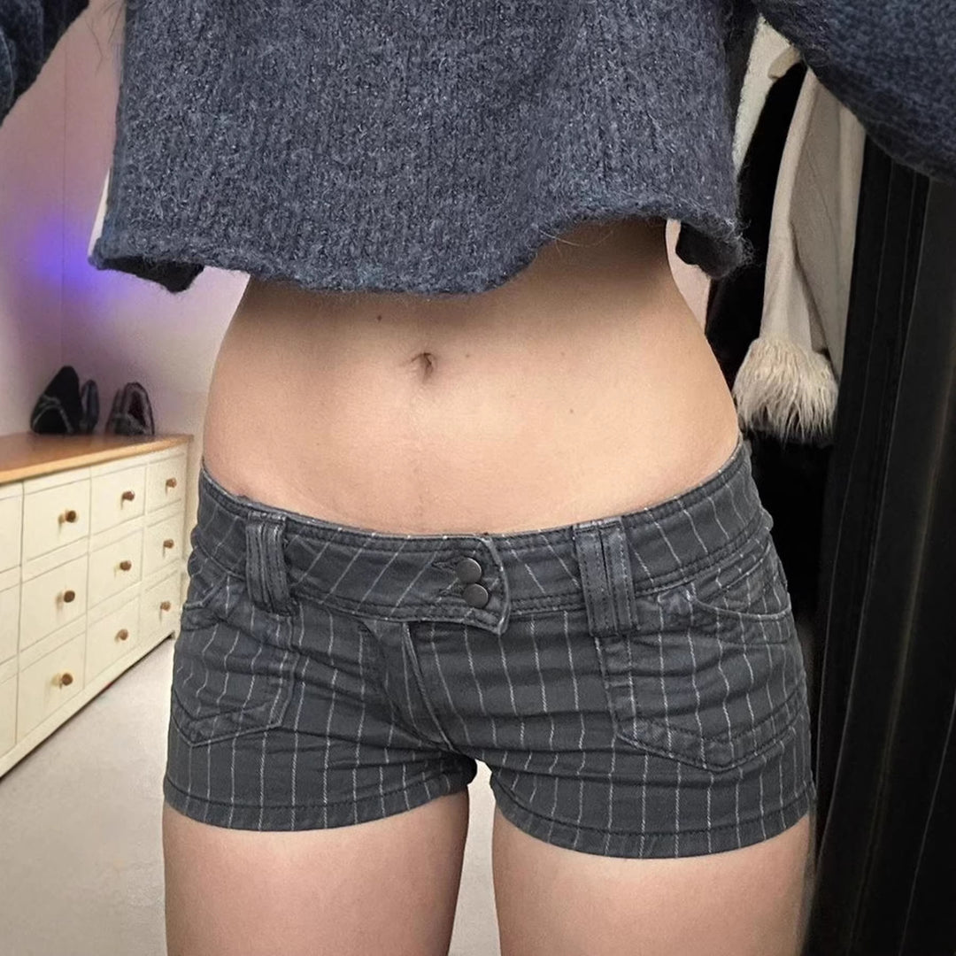 Dame Designer Denim shorts med stribet mønster og tætsiddende pasform Skovae