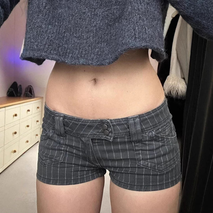 Dame Designer Denim shorts med stribet mønster og tætsiddende pasform Skovae
