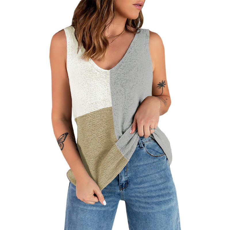 Kvinder Farveblok Strik Tanktop Stilla