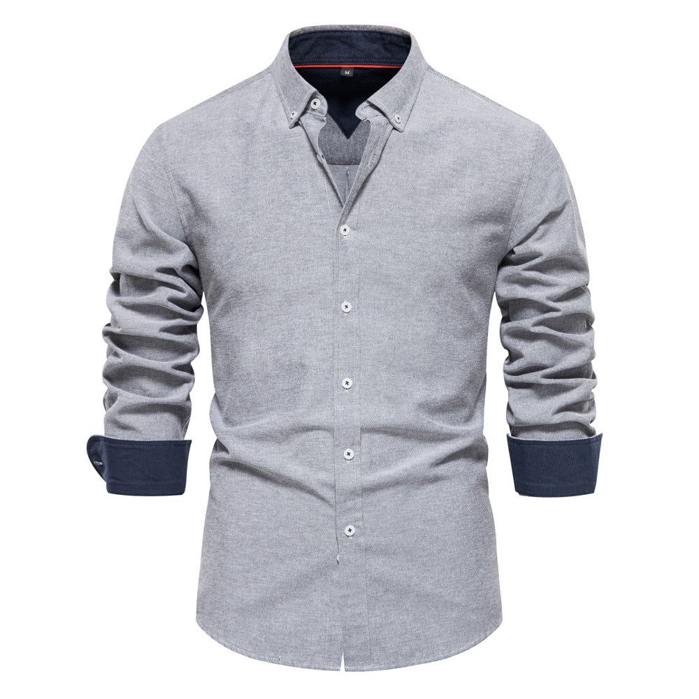 Herrer Langærmet skjorte med moderne Button-Down-krave og stilfulde kontrastærmer Stilla