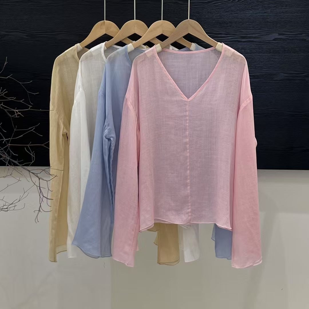 Femme Letvægts Langærmet Linned blouse Stilla