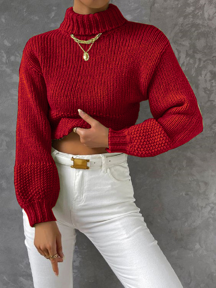 Dame trendy pullover med høj lukket krave og voluminøse ærmer Stilla