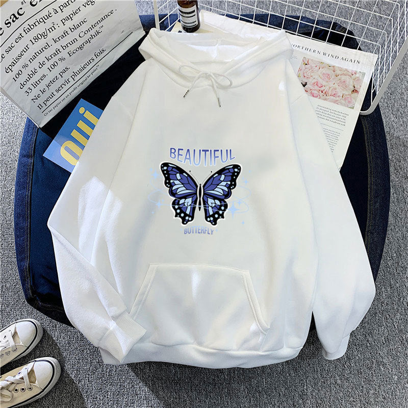Dame hoodie med kreativt sommerfugledesign Skovae