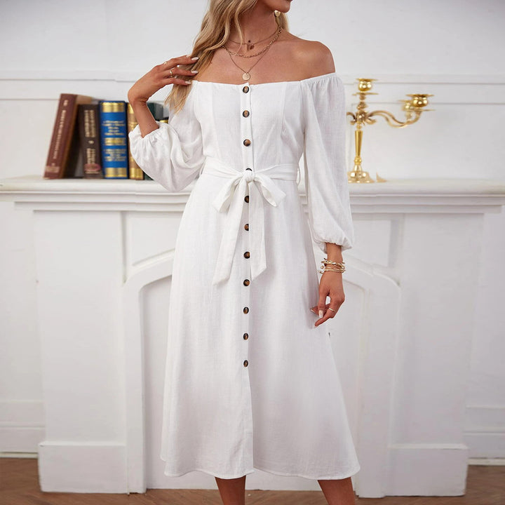 Damer maxi kjole med off-the-shoulder design og dekorative knapper Stilla