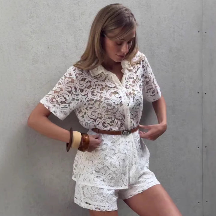 Damer Elegant og luftigt spidsetop- og shorts-sæt Stilla