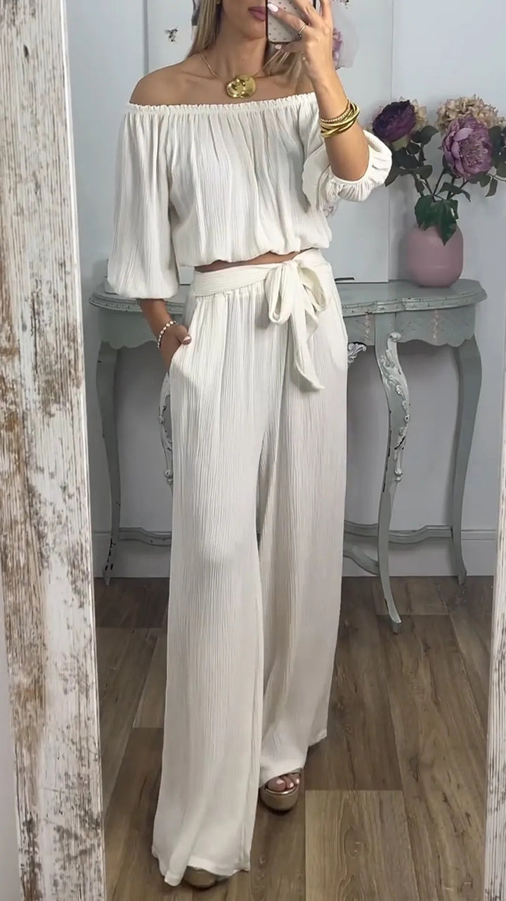 Dame Off-Shoulder Plissé Lounge Sæt Stilla