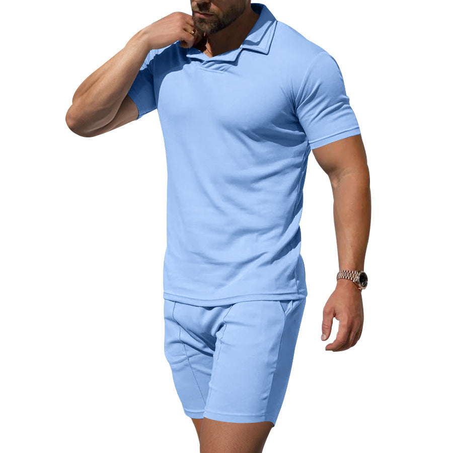 Herrer poloshirt og shorts-sæt i hudvenligt, elastisk materiale med moderigtigt krave Stilla