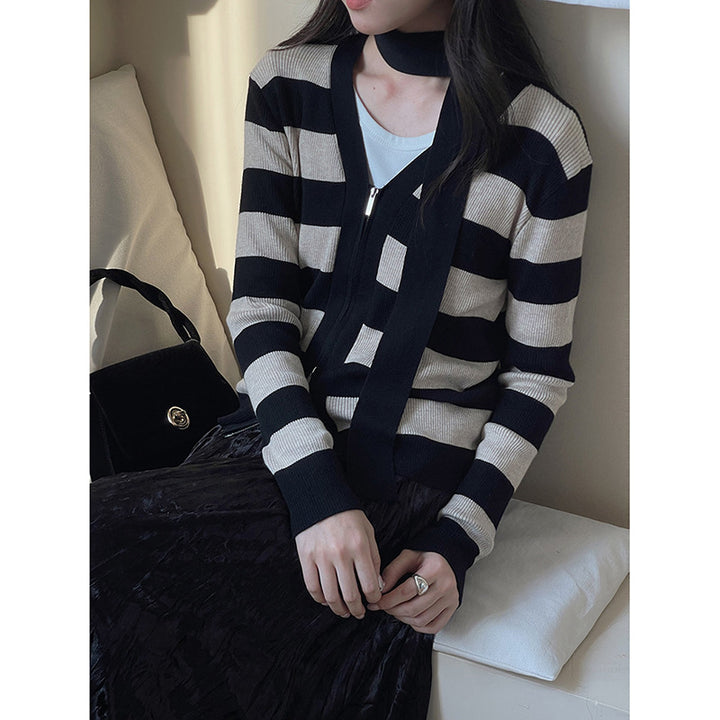 Dame afslappet cardigan med elegant sjalskrave og lynlås Stilla