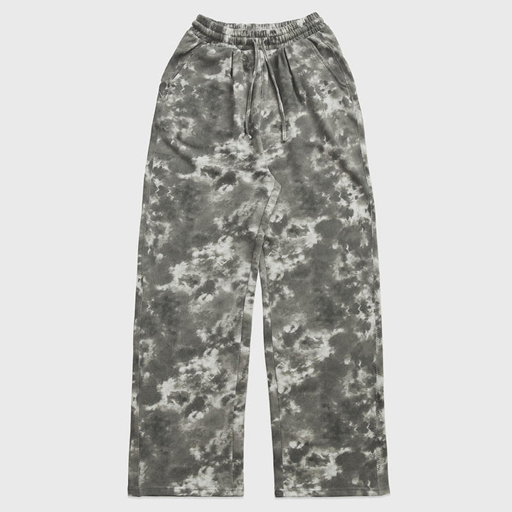 Dame bred fritidshose med stilfuldt batikdesign og elastisk talje Stilla