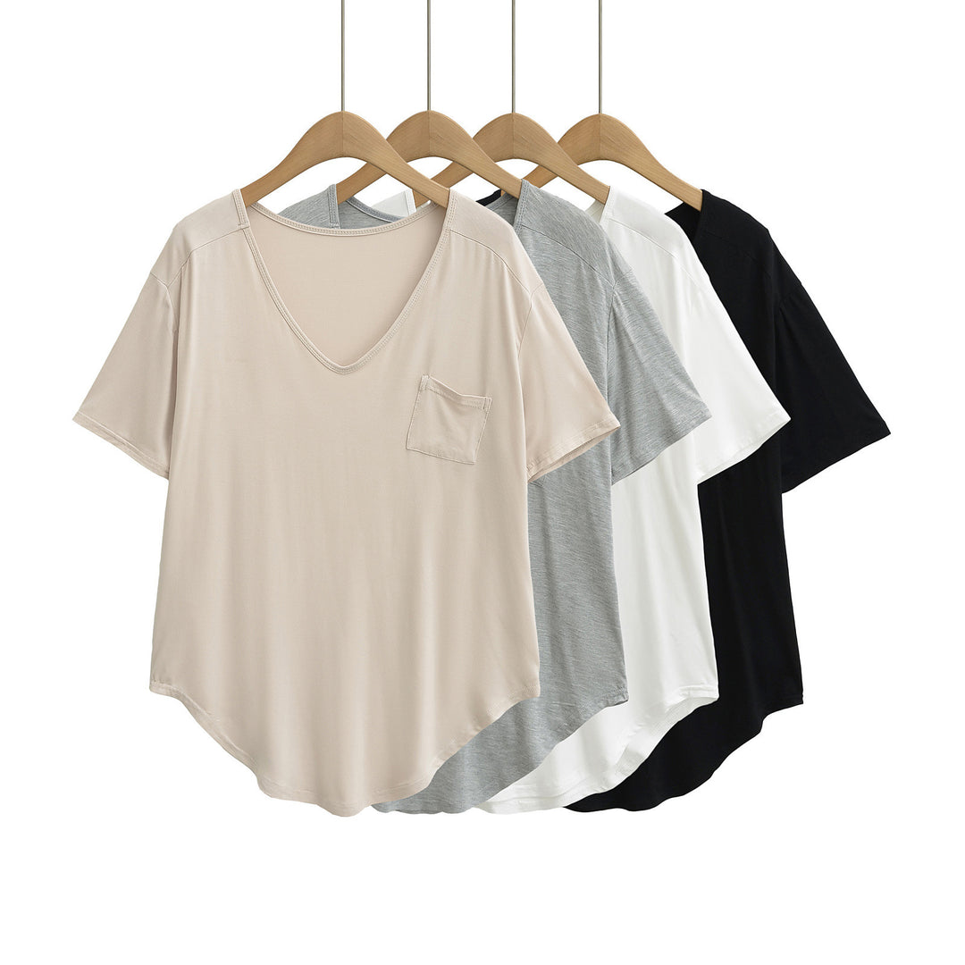 Femme Relaxed Fit V-Udsnit T-Shirt med Lomme-Detajle Stilla