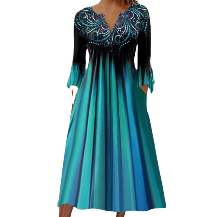 Dame midi kjole med elegant broderi og flydende snit Stilla