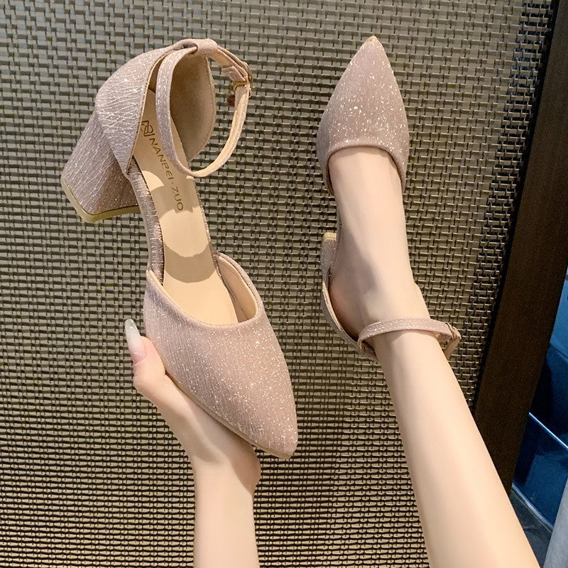 Dame Elegante Pumps med skinnende overflade og blokeret hæl Stilla