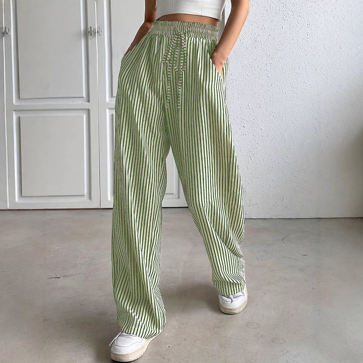 Dame Bred Stribepants med elastisk liv og bæltestropper Stilla