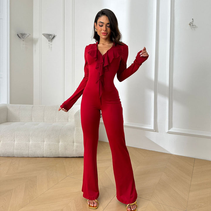 Dame trendy jumpsuit med åben ryg og let stof Skovae