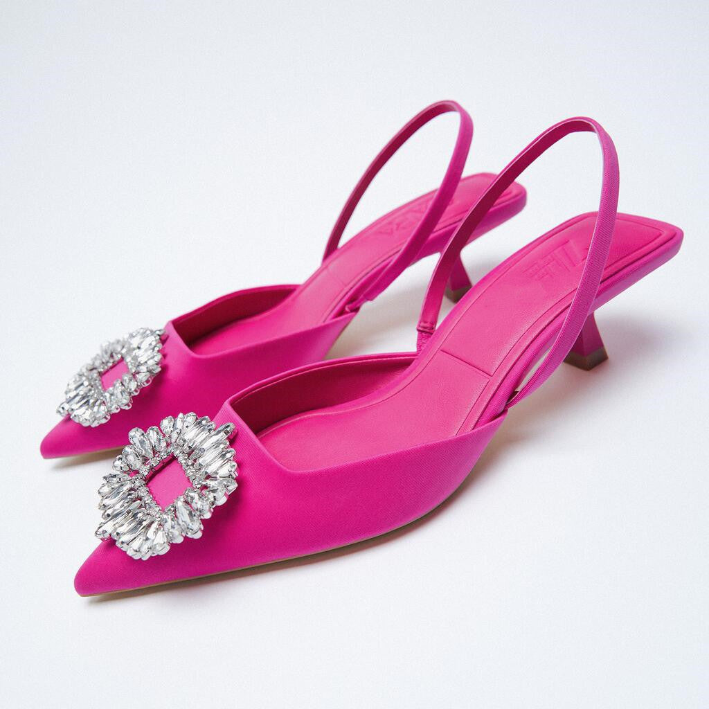 Dame elegante Sling-Back-pumps med glitrende applikation Stilla