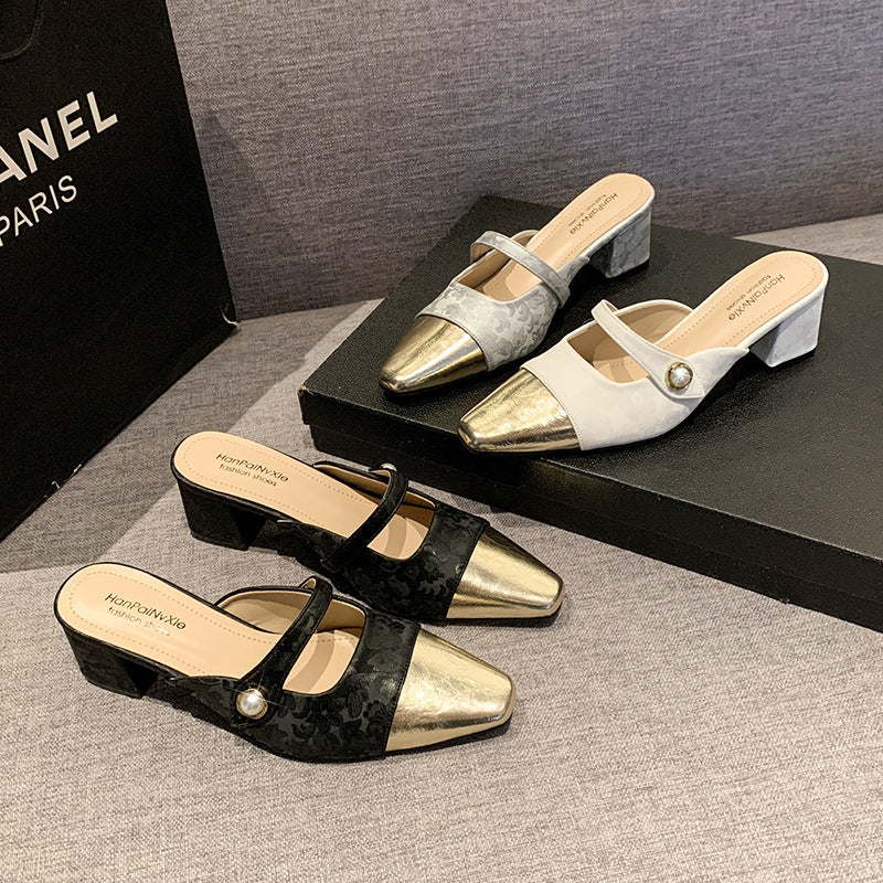 Dame elegante spidse Slingback-hælmules med dekorativ perleaccent Stilla