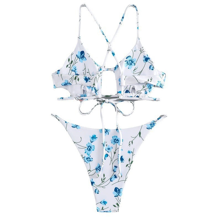 Dame trekantet bikini med floralt cut-out-design og justerbare stropper Skovae