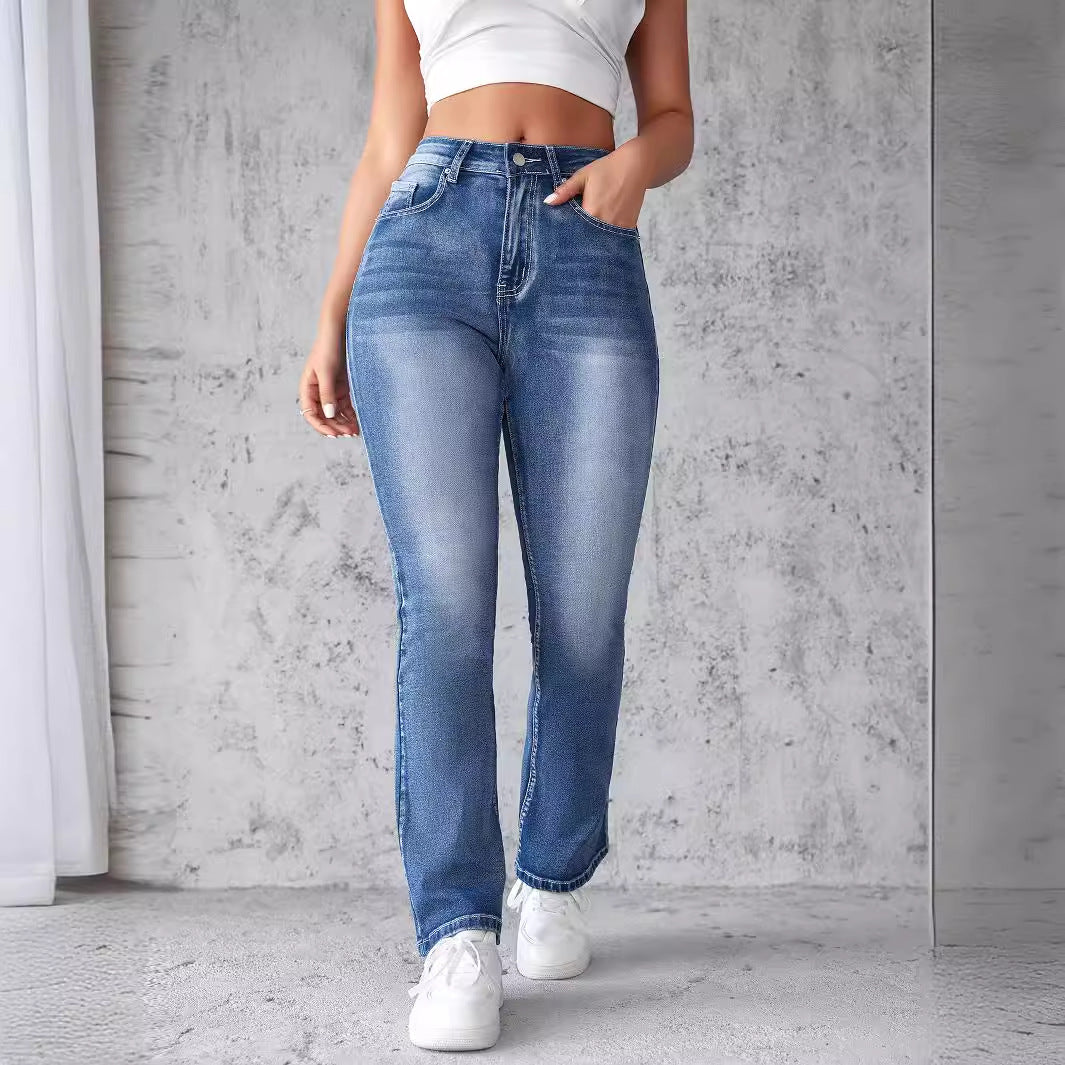Kvinder højtaljede elastiske jeans med råkant Skovae