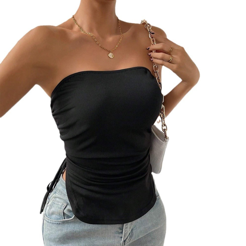 Kvinders bustier top med dekorative flæsedetaljer og bindebånd Stilla