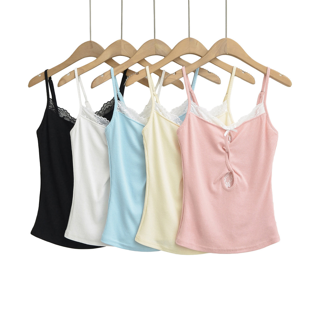 Dame Basic-Camisole med blondeaccenter og justerbare stropper Stilla