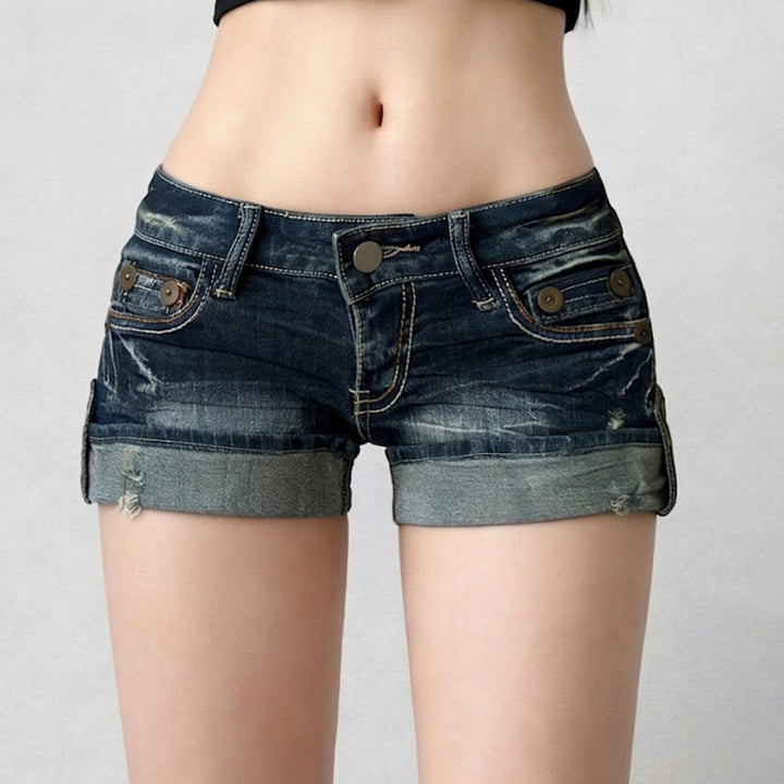 Dame Denim shorts med fashionable knapdetaljer og afslappet design Skovae