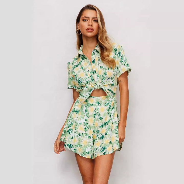 Femme Floral Print Cut-Out Overall Set Stilla