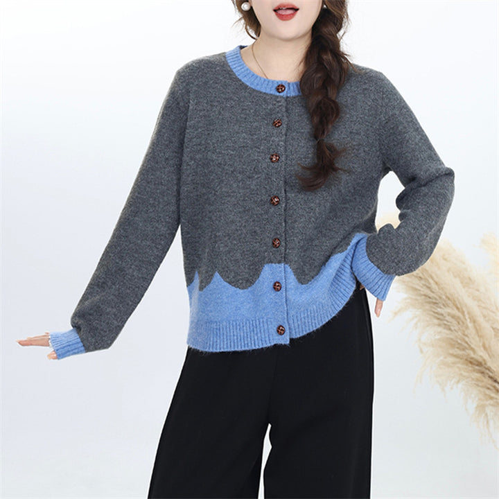 Dame elegant cardigan med farverigt bølgemønster og knapdetaljer Stilla