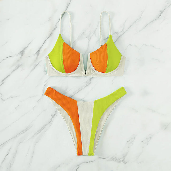 Dame triangel-bikini med moderne farveblok-detaljer Skovae