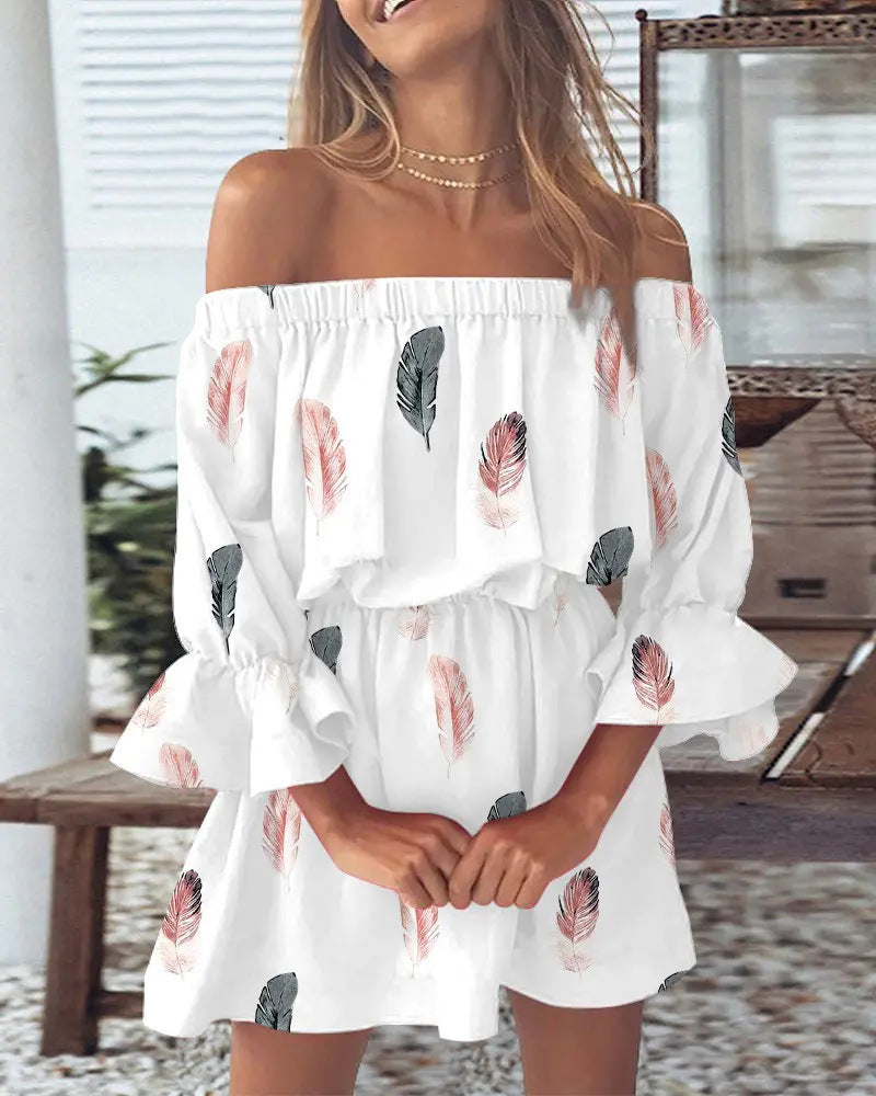 Dame luftig Off-Shoulder Kjole med Rüschendetails og blomster mønster Stilla