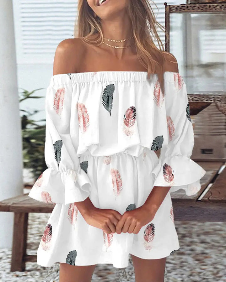 Dame luftig Off-Shoulder Kjole med Rüschendetails og blomster mønster Stilla