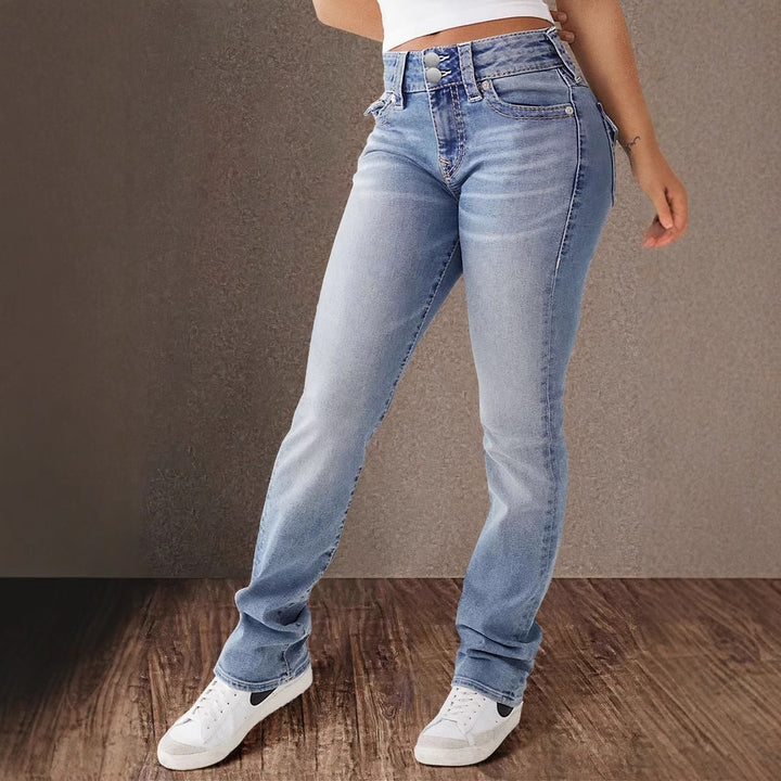 Dame Høj Talje Bootcut Jeans med Stretch-andel Stilla