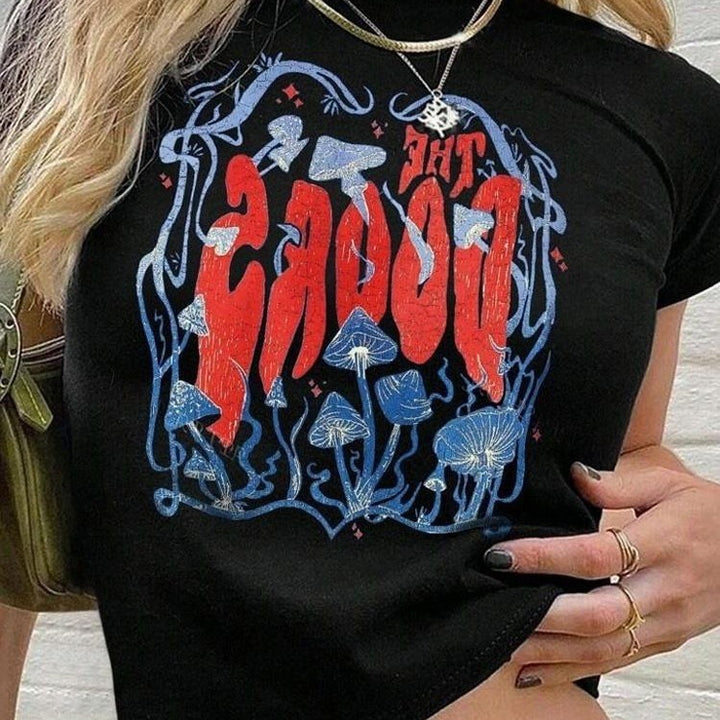 Damer afslappet Crop-T-shirt med kreativ grafikdesign Skovae