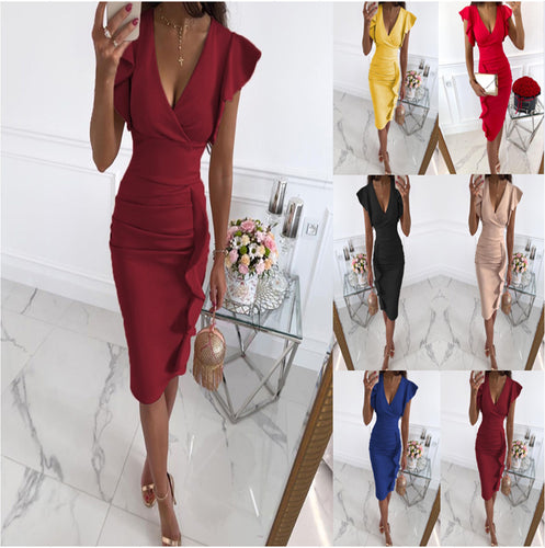 Dame Rynkende Wrap-Midi-Kjole med elegant Detalje Stilla