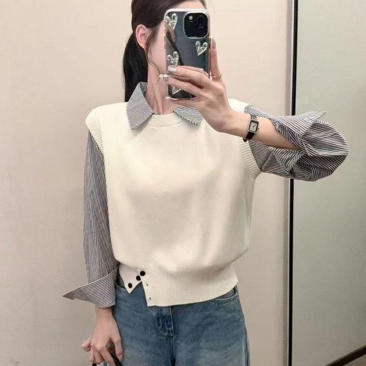 Kvinder afslappet pullover med elegante skjorteærmer og tekstureret look Stilla