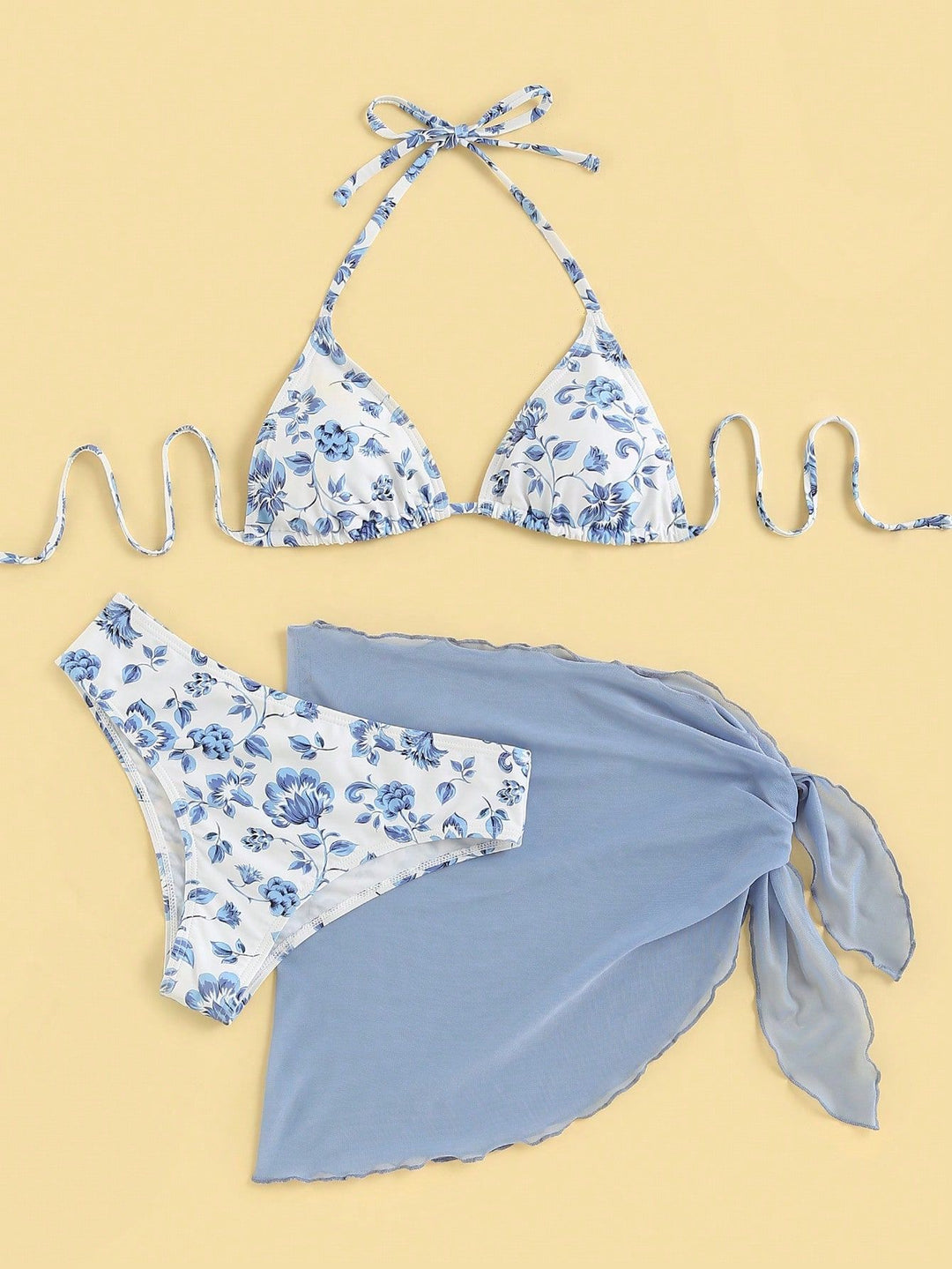 Dame Triangel-Bikini med elegant indpakket nederdel Skovae