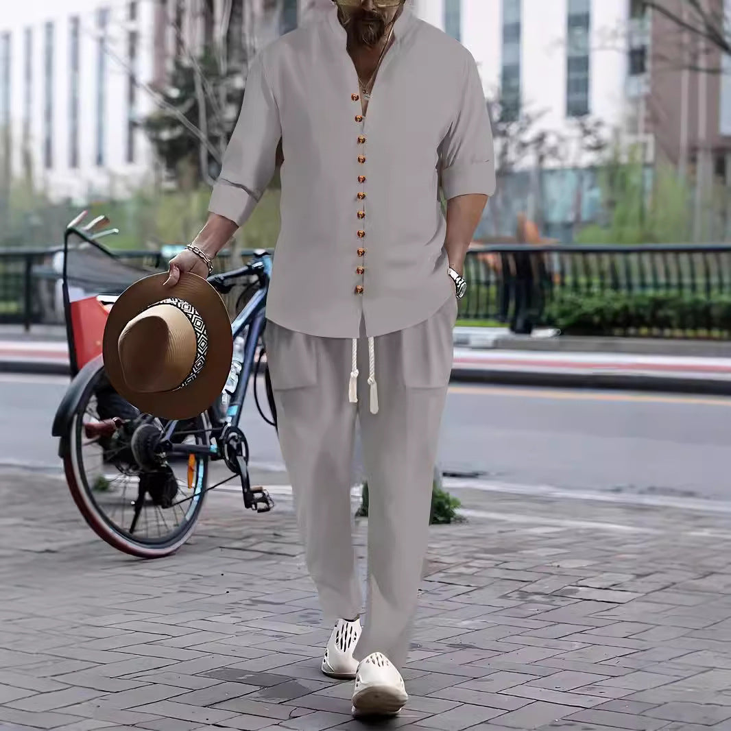 Herre fritids-button-up-skjorte og afslappet skåret bukse sæt Stilla