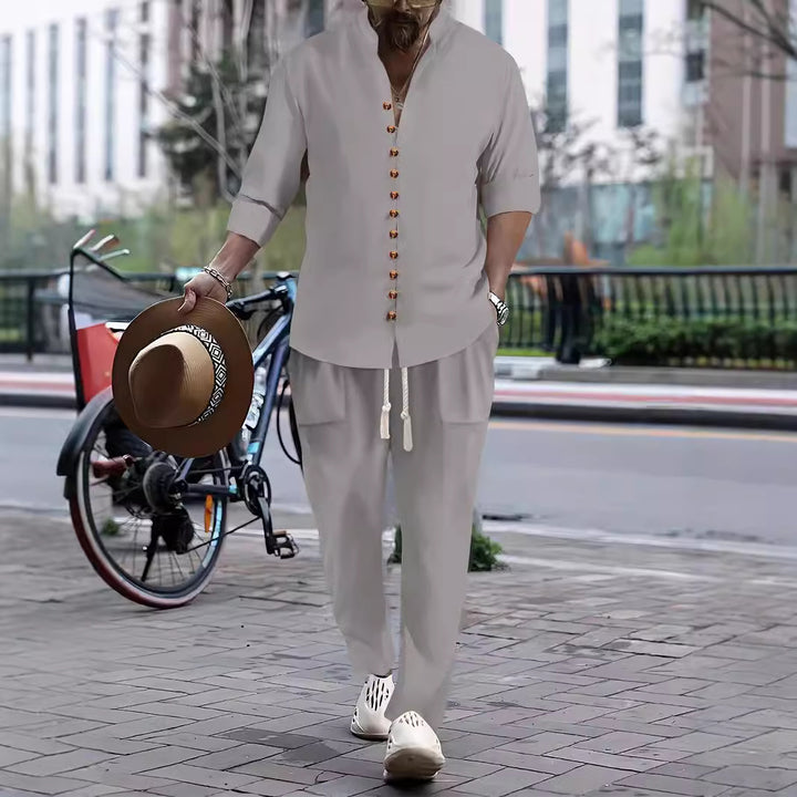 Herre fritids-button-up-skjorte og afslappet skåret bukse sæt Stilla