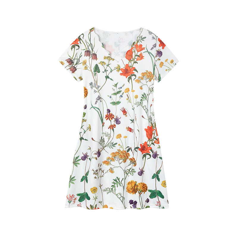 Dame Floral Print Kortærmet Kjole Stilla