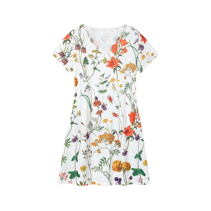 Dame Floral Print Kortærmet Kjole Stilla