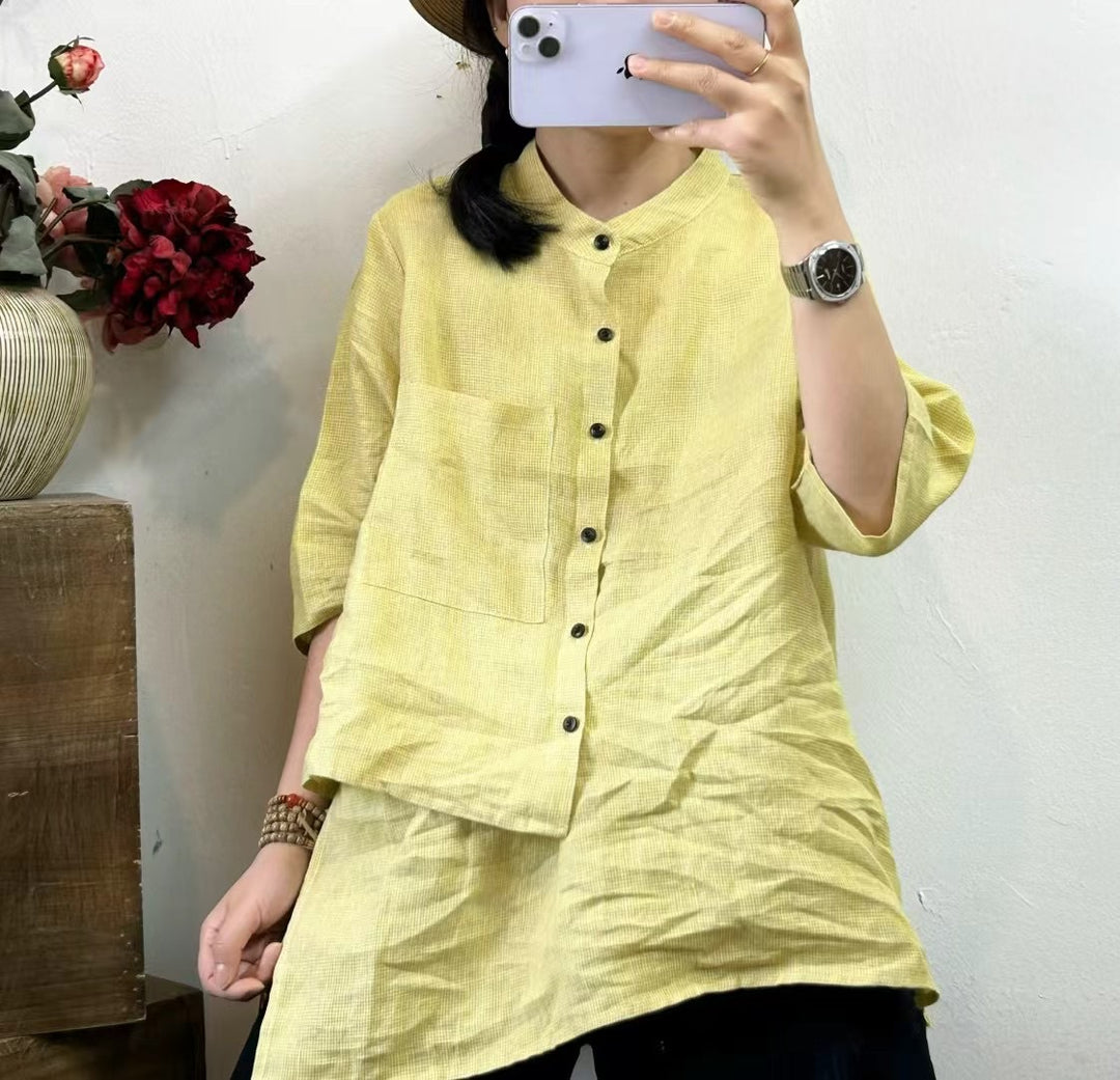 Femme Casual Størrelser Knap-Ned Linned Bluse Stilla