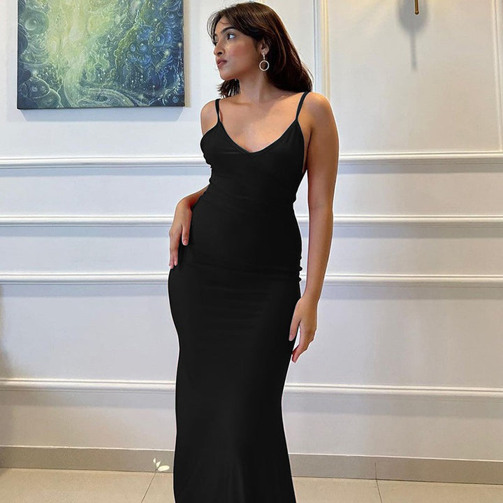 Dame elegant figursyet aftenkjole med spaghetti-stropper og flydende snit Skovae