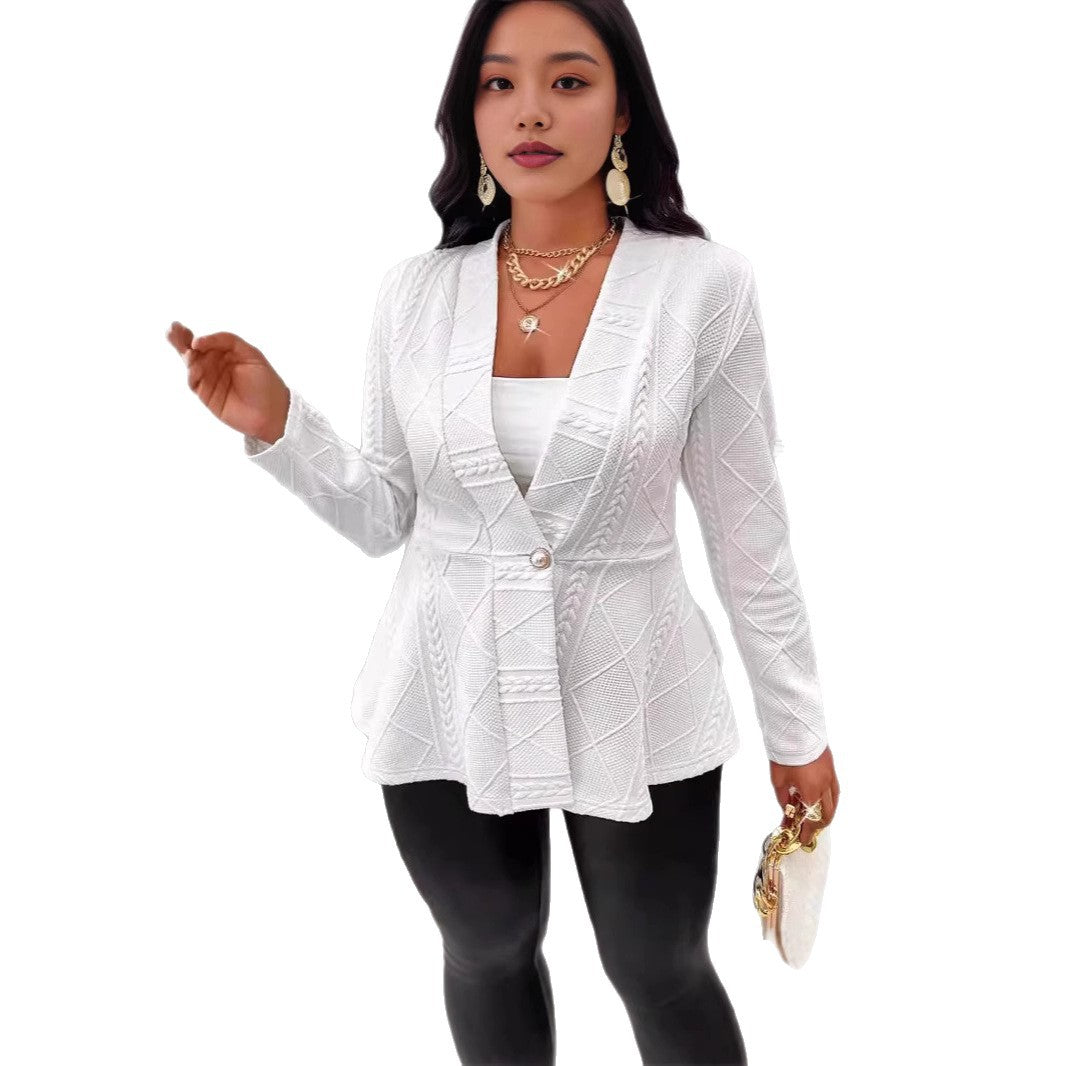 Dame Elegant strikblazer med kontrasterende dekorativ knap Stilla