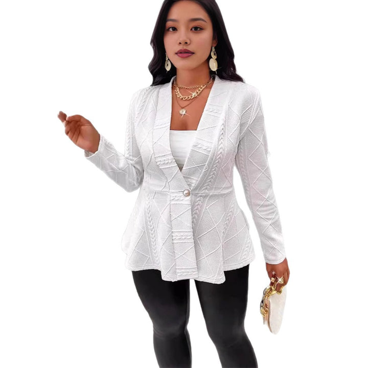Dame Elegant strikblazer med kontrasterende dekorativ knap Stilla