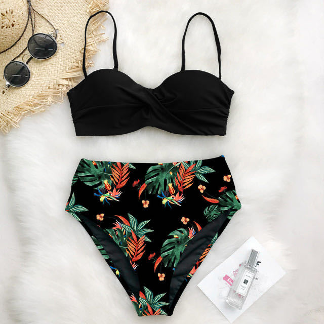 Dame høj taljet bikini sæt med floral top Skovae