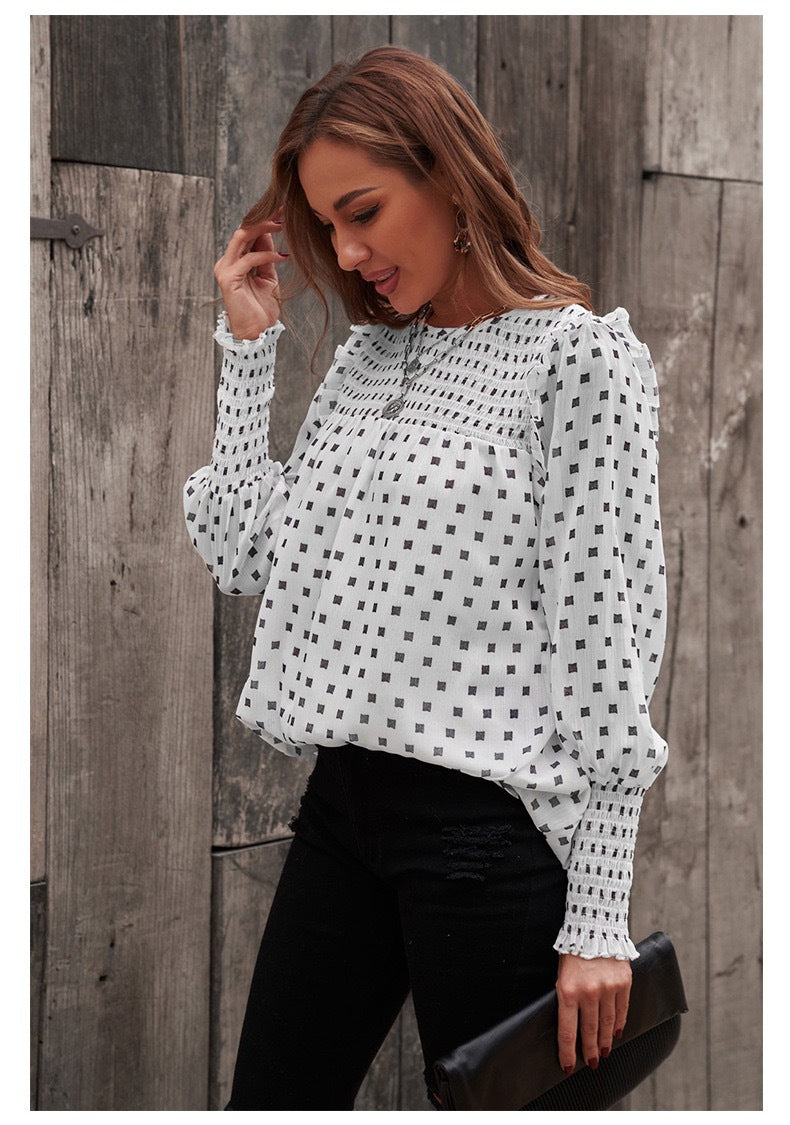 Stilla | Polka Dot Rund Hals Lange Ærmer Top