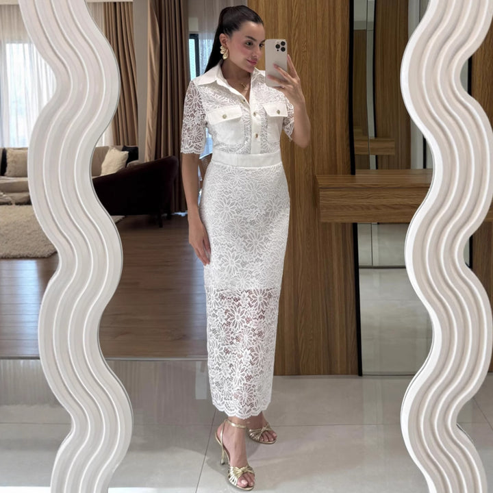 Dame Elegant Spidskjole med Krave og Kort Bluse Stilla