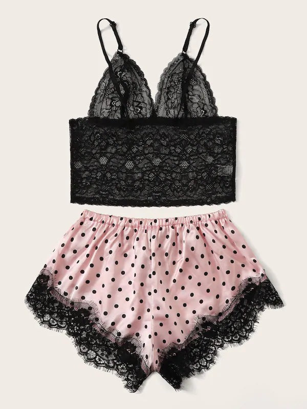 Dame spids-Bralette og prikkede shorts sæt Stilla