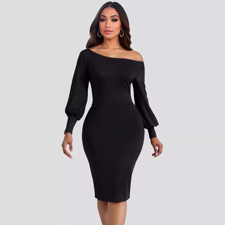 Dame Elegant Off-Shoulder Kjole med lange Pufærmer Stilla