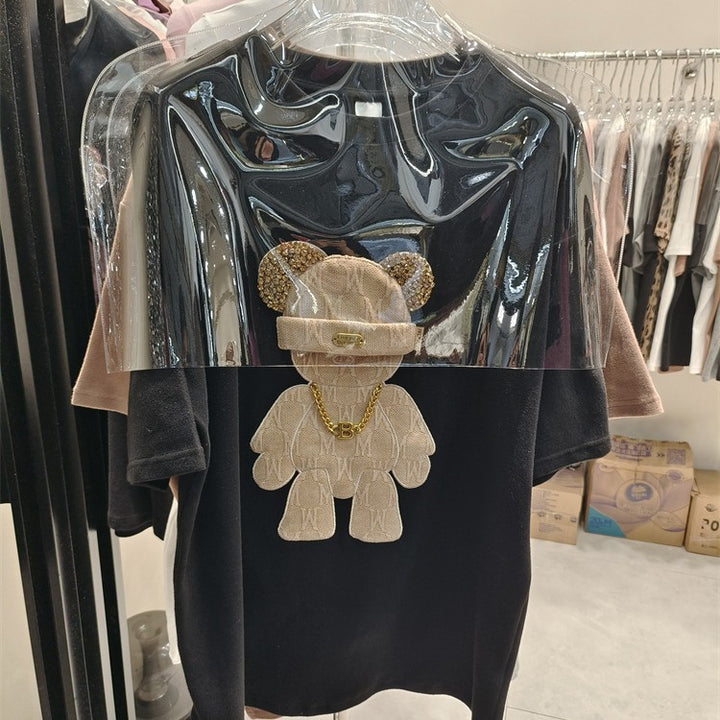 Dame T-shirt med kreativ bjørnemotiv og luksuriøse detaljer Stilla