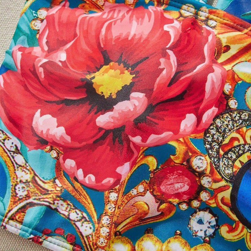 Dame bikini-sæt med elegant maxiskørt og blomsterdesign Stilla